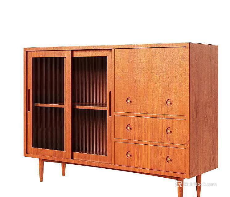 Wooden Cabinet With Glass Doors Shelves And Drawers For Home Storage 3d model 