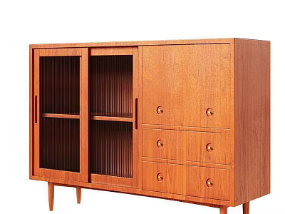 Wooden Cabinet With Glass Doors Shelves And Drawers For Home Storage 3d model