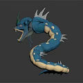 Game Movie Character Blue Serpent With Green Horns Open Mouth Yellow Underbelly And Finned Limbs