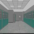 Modern Laboratory Interior With Green Cabinets White Countertop Workbench Chair and Windows