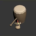 Cartoon Mouse Character Wearing Red Hat Holding Big Drum And Drumstick Standing On Transparent Base