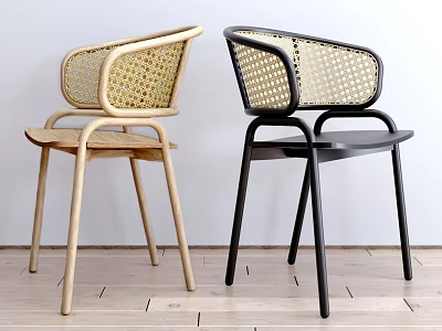 Modern Leisure Chairs With Woven Backrest Armrest Light Wood And Black Frame 3d model