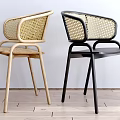 Modern Leisure Chairs With Woven Backrest Armrest Light Wood And Black Frame