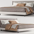 Modern Double Bed With Gray Bedding Brown Blanket White Headboard And Pillows 3d model