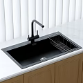Modern Black Kitchen Sink With Faucet Dish Rack And Wooden Cabinets