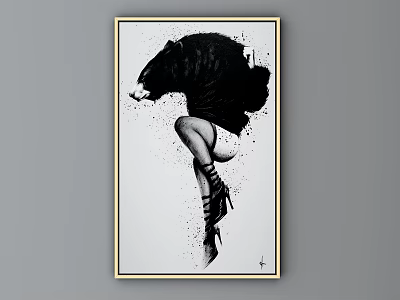 Modern Figure Painting With Dynamic Pose High Heels And Black White Splash Effect 3d model