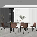 Modern Restaurant Interior With Round Dining Table Brown Chairs And Decorative Plants