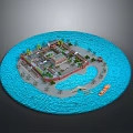 Turtle Shaped Island With Traditional Buildings And Surrounding Blue Water