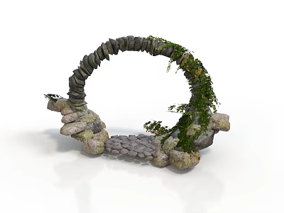 Stone Arch Architectural Structure With Green Vines And Stone Path 3d model