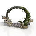 Stone Arch Architectural Structure With Green Vines And Stone Path