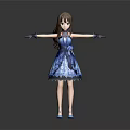 Anime Girl Character Wearing Blue Dress Brown Hair Blue Gloves And Shoes On Grey Background