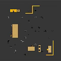Game and Movie Characters Moving and Working in Office Setting with Yellow Cubicles and Tables