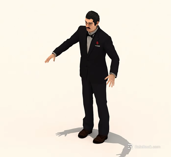 Male Character In Black Suit With Extended Arms Standing Pose 3d model 
