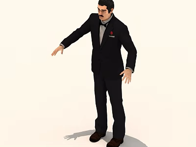 Male Character In Black Suit With Extended Arms Standing Pose 3d model