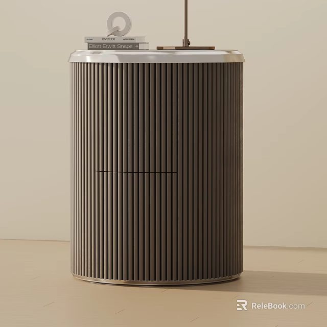 Modern Minimalist Dark Brown Side Table With Vertical Stripes And Silver Top Design 3d model 