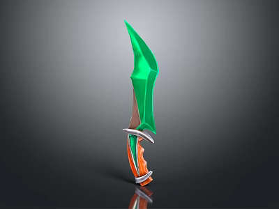 Green Fantasy Dagger 3D Model With Orange And Silver Handle Design 3d model