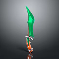 Green Fantasy Dagger 3D Model With Orange And Silver Handle Design 3d model