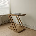 Minimalist Wooden Side Table by the Window with Stacked Books