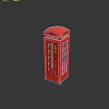 Red Vintage Telephone Booth With Transparent Windows And Classic Telephone Sign