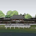 Traditional Garden Landscape With Wooden Pavilion Trees Water And Stone Path Features