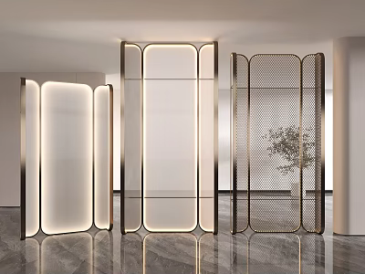 Modern Room Dividers With Metal Frames Integrated Lighting And Mesh Panels 3d model