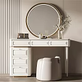 Elegant White Dressing Table With Round Mirror Drawers And Decorative Items 3d model