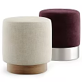 Two Modern Ottomans with Gray Fabric Wooden Base and Black Velvet Metal Base Design