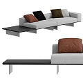 Light Gray Sectional Sofa With Brown Black Green Pillows And Black Side Table 3d model