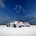Two White BMW Sports Cars With Gold Wheels On White Background And Blue Sky