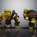 Green Orc Characters 3D Model With Muscular Build Wrist Guards And Tusks From Two Angles