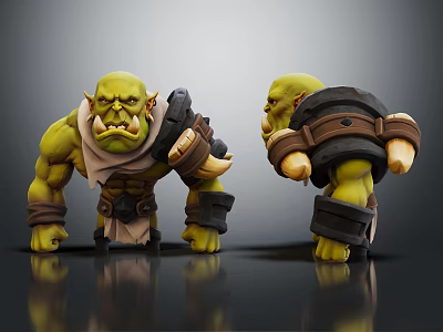 Green Orc Characters 3D Model With Muscular Build Wrist Guards And Tusks From Two Angles 3d model