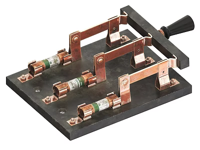 Industrial Electrical Equipment With Copper Fuses Black Base And Handle Design 3d model