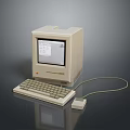 Vintage Desktop Computer With Monitor Keyboard And Wired Mouse On Dark Surface