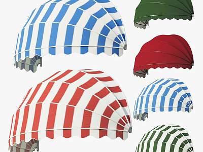 Semicircular Striped Awnings in Colorful Patterns Including Blue White Red and Green 3d model