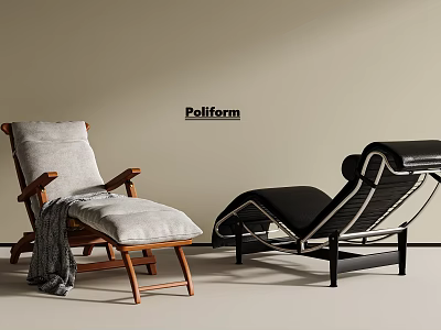 Poliform Modern Lounge Chairs With Light Gray Fabric Wooden Frame And Black Metal Design 3d model