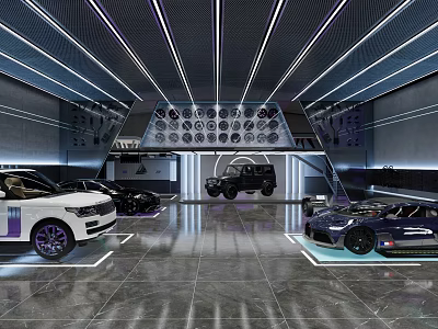 Modern Car Dealership Showroom Interior with Displayed Cars Sleek Lighting and Polished Floor 3d model