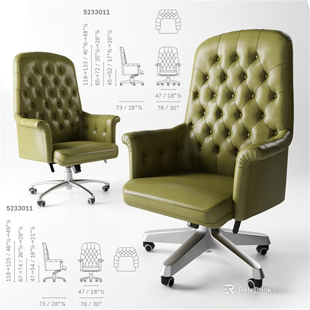 Green Leather Tufted Accent Chair With Swivel Wheels And Sturdy Base 3d model 