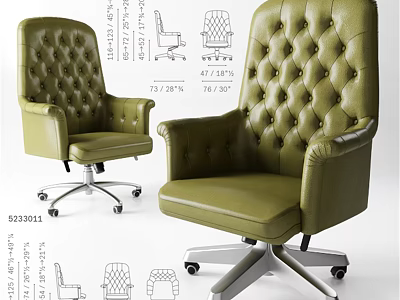 Green Leather Tufted Accent Chair With Swivel Wheels And Sturdy Base 3d model