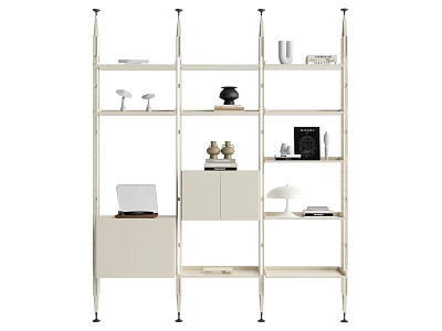 Modern Shelf Unit with Multiple Shelves Closed Cabinet and Decorative Storage Items 3d model