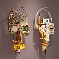 Unique Mechanical Head Sculpture Wall Decoration with Gears Clock Green Glass Eye and Numeric Panel 3d model