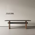 Minimalist Modern POLIFORM Dining Table With Black Tabletop And Wooden Legs In Simple Space