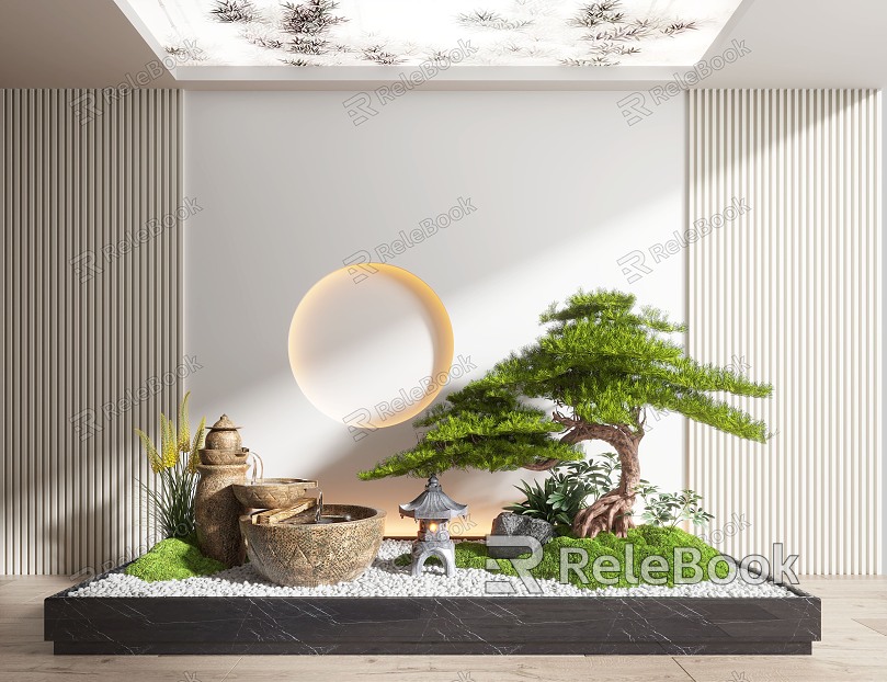 New Chinese Style Indoor Landscape Landscaping Landscape Setches Indoor Landscape Indoor Landscape Bryophytes Plant Pile model