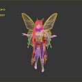 Fantasy Fairy Character With Purple Costume Golden Wings And Outstretched Arms