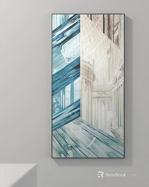 Modern Abstract Artwork With Blue Lines And White Architectural Perspective Design For Interior Decor 3d model 