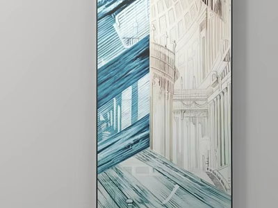Modern Abstract Artwork With Blue Lines And White Architectural Perspective Design For Interior Decor 3d model