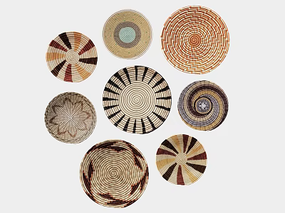 Colorful Woven Basket Wall Decor With Various Round Patterns And Designs 3d model