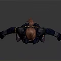 Woman With Red Hair In Futuristic Black Jacket Short Pants And Long Boots