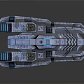 Futuristic Twin Body Spacecraft With Blue Lights And Mechanical Details