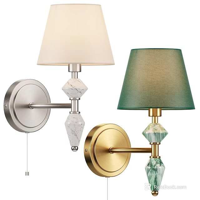 Silver and Gold Wall Lamps With Marble Glass Decor Cream Dark Green Shades 3d model 