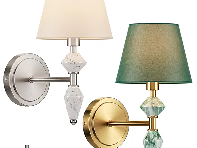 Silver and Gold Wall Lamps With Marble Glass Decor Cream Dark Green Shades 3d model